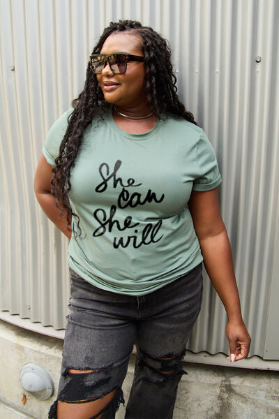 Full Size SHE CAN SHE WILL Short Sleeve T Shirt