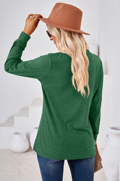 Notched Button Detail Long Sleeve T Shirt