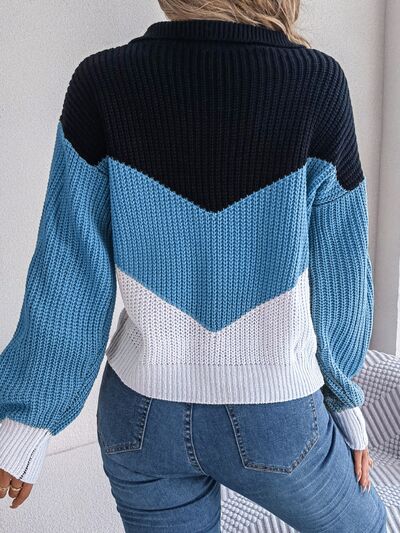 Color Block Dropped Shoulder Sweater