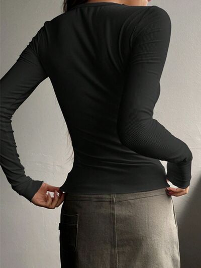 Half Button Long Sleeve T Shirt