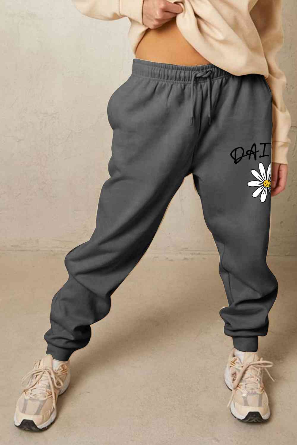 Full Size Drawstring DAISY Graphic Long Sweatpants