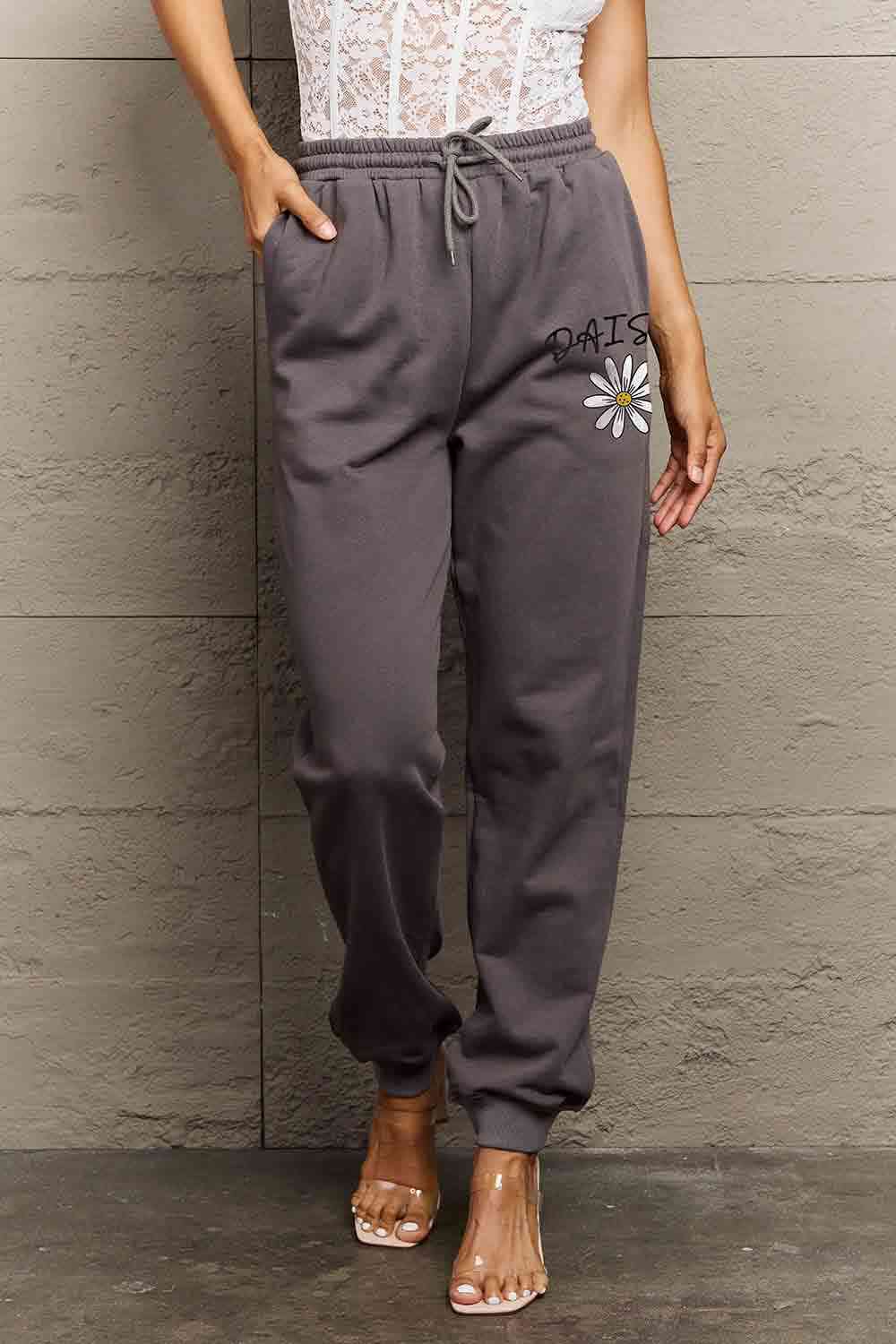 Full Size Drawstring DAISY Graphic Long Sweatpants