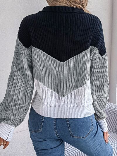 Color Block Dropped Shoulder Sweater