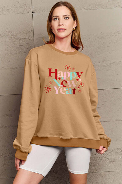 Simply Love Full Size HAPPY NEW YEAR Round Neck Sweatshirt