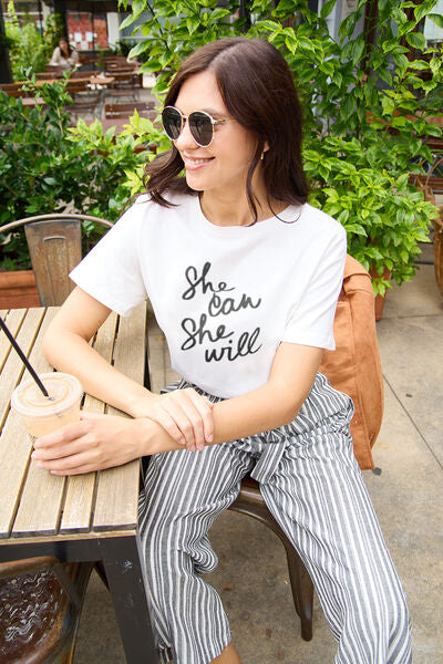 Full Size SHE CAN SHE WILL Short Sleeve T Shirt