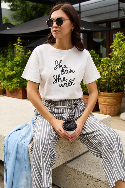 Full Size SHE CAN SHE WILL Short Sleeve T Shirt